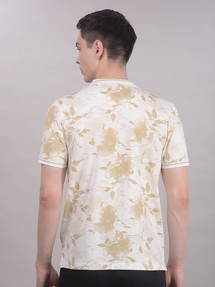 Tan Floral Print T-Shirt-Men T-Shirts-Crimsoune Club