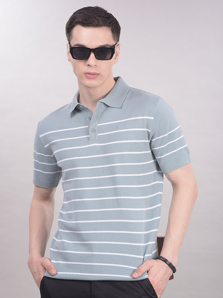 Blue Horizontal Striped T-Shirt-Men T-Shirts-Crimsoune Club