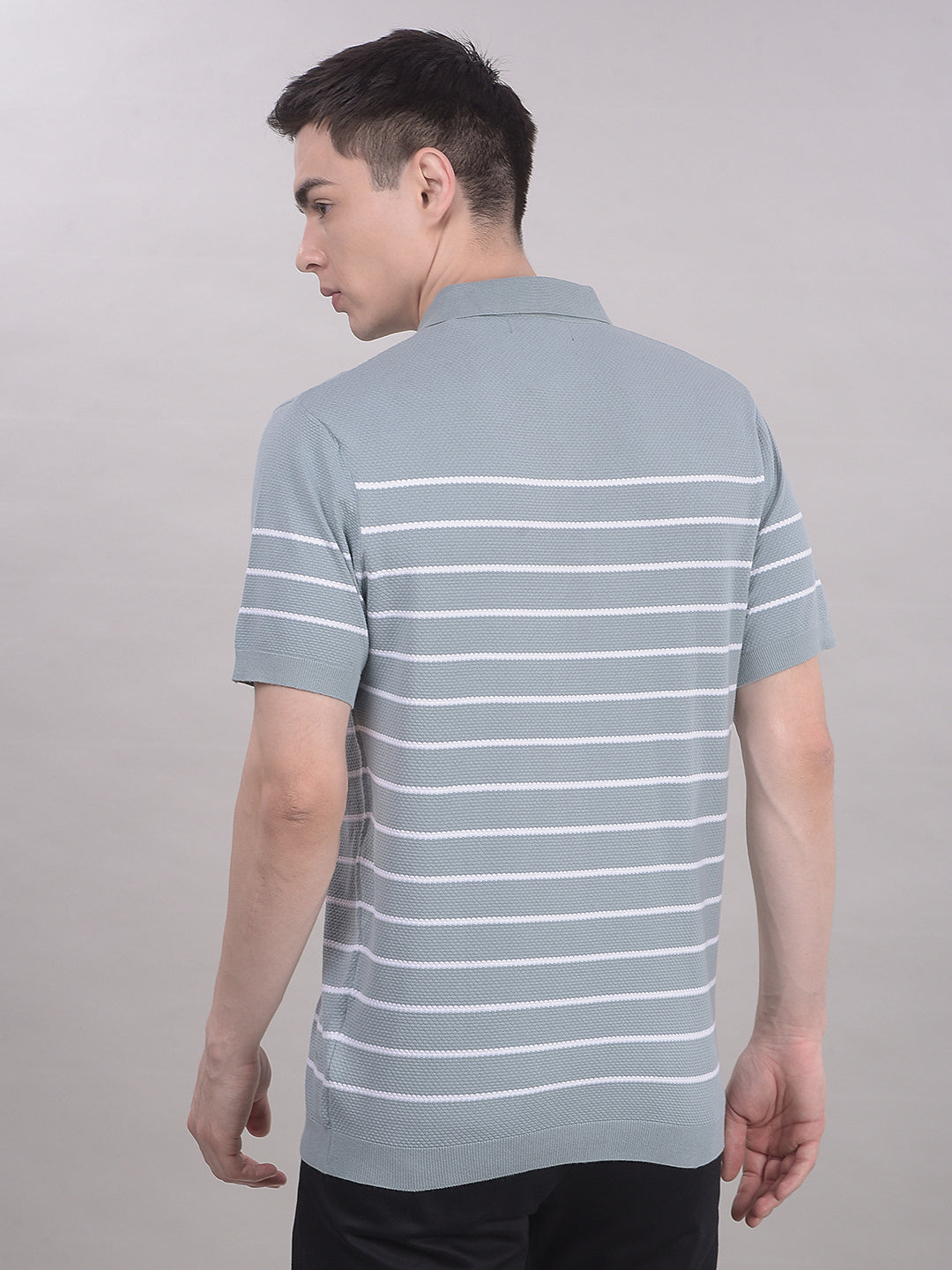 Blue Horizontal Striped T-Shirt-Men T-Shirts-Crimsoune Club