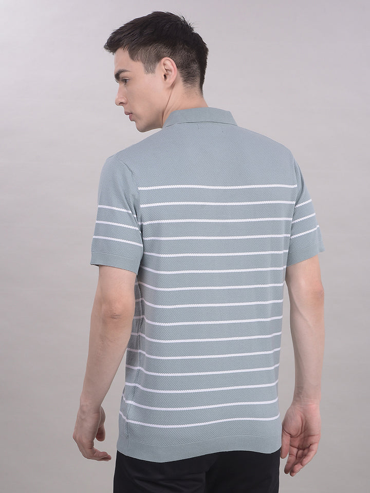 Blue Horizontal Striped T-Shirt-Men T-Shirts-Crimsoune Club