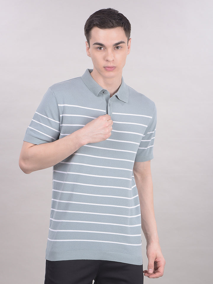 Blue Horizontal Striped T-Shirt-Men T-Shirts-Crimsoune Club