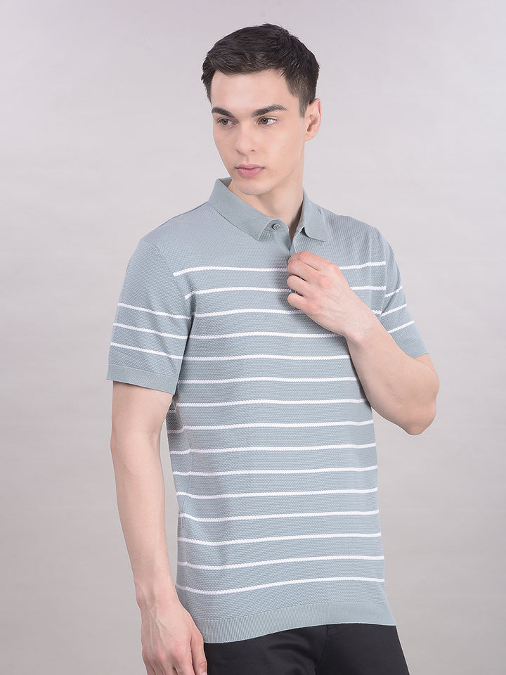 Blue Horizontal Striped T-Shirt-Men T-Shirts-Crimsoune Club