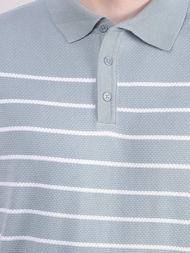 Blue Horizontal Striped T-Shirt-Men T-Shirts-Crimsoune Club