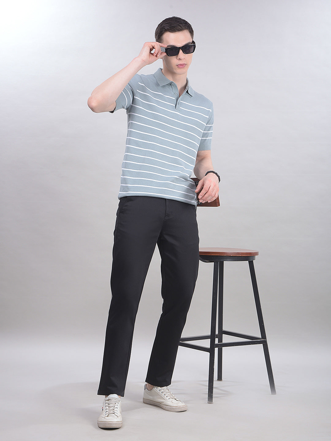Blue Horizontal Striped T-Shirt-Men T-Shirts-Crimsoune Club