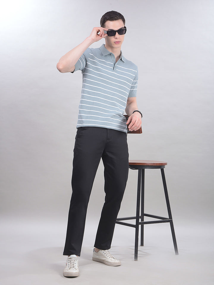 Blue Horizontal Striped T-Shirt-Men T-Shirts-Crimsoune Club