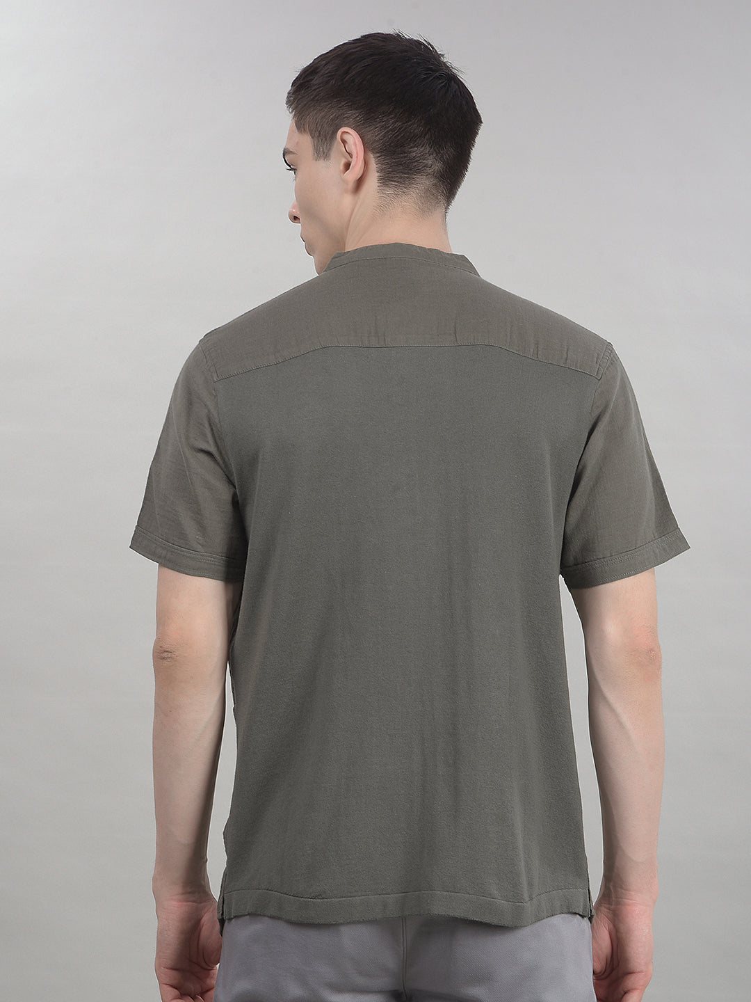 Earthy Olive Green Linen Short Kurta-Men Kurtas-Crimsoune Club