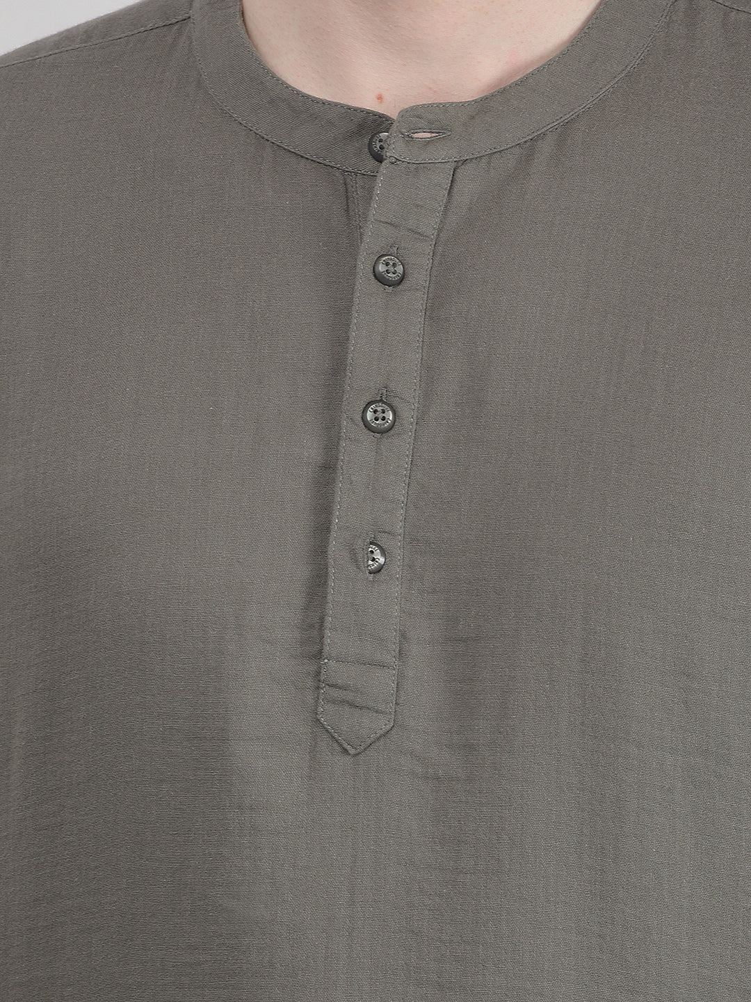Earthy Olive Green Linen Short Kurta-Men Kurtas-Crimsoune Club