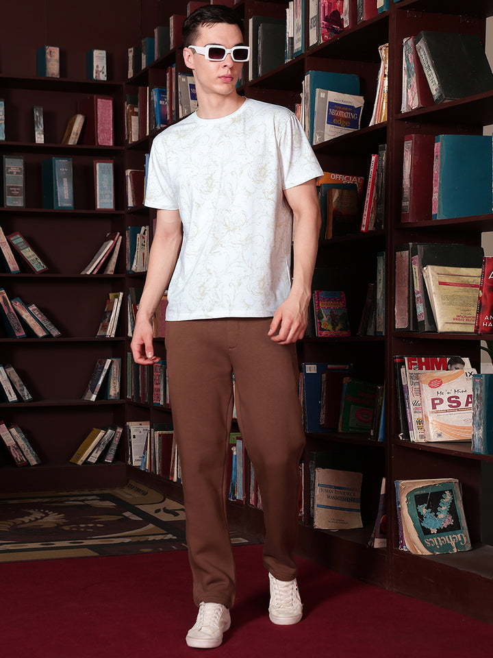 White Round Neck Floral Printed T-Shirt-Men T-Shirts-Crimsoune Club
