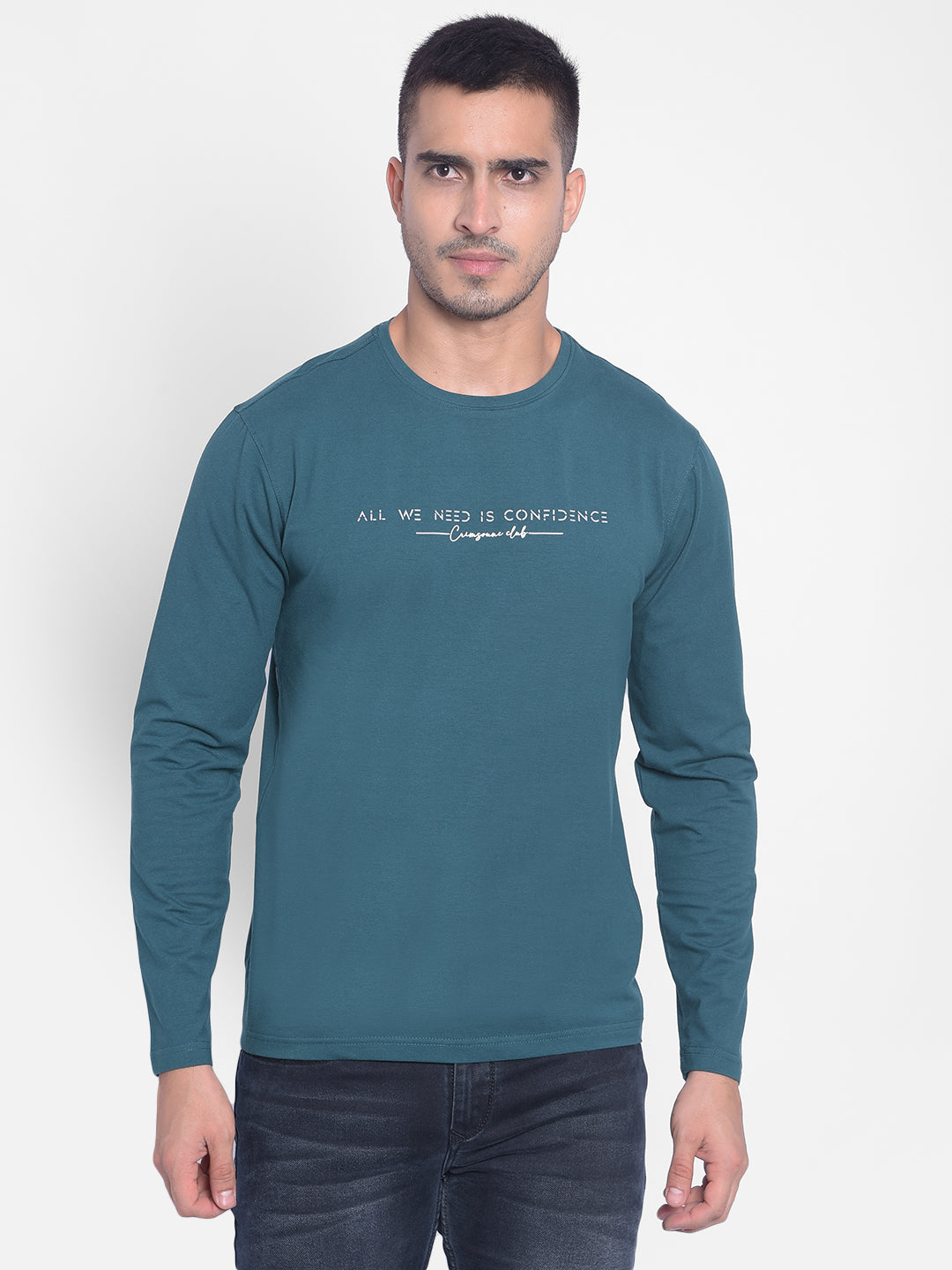 Green Printed Long Sleeved T-Shirt-Men T-Shirts-Crimsoune Club