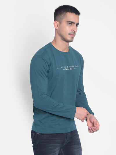 Green Printed Long Sleeved T-Shirt-Men T-Shirts-Crimsoune Club