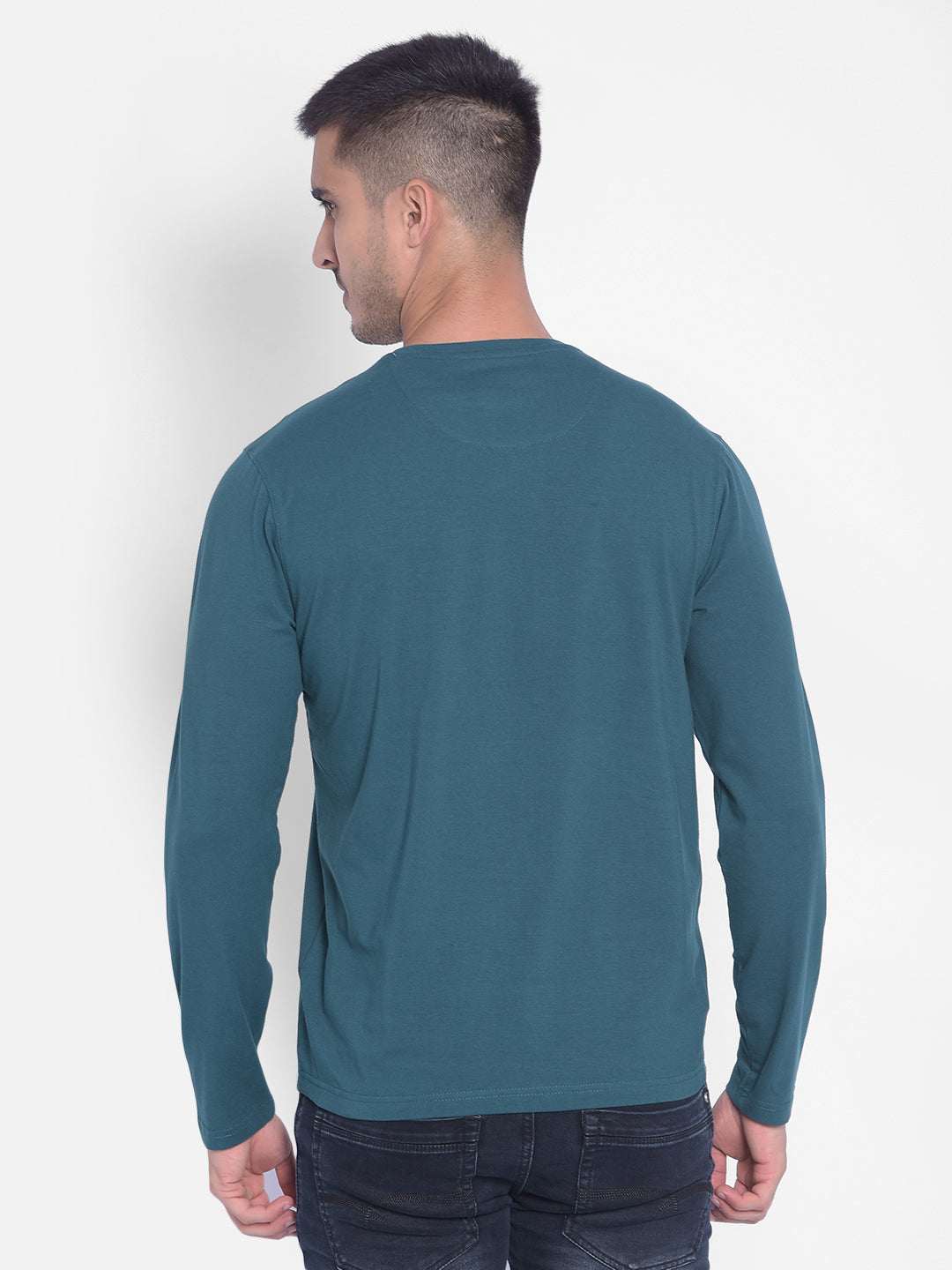 Green Printed Long Sleeved T-Shirt-Men T-Shirts-Crimsoune Club