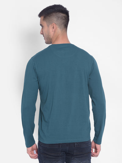 Green Printed Long Sleeved T-Shirt-Men T-Shirts-Crimsoune Club