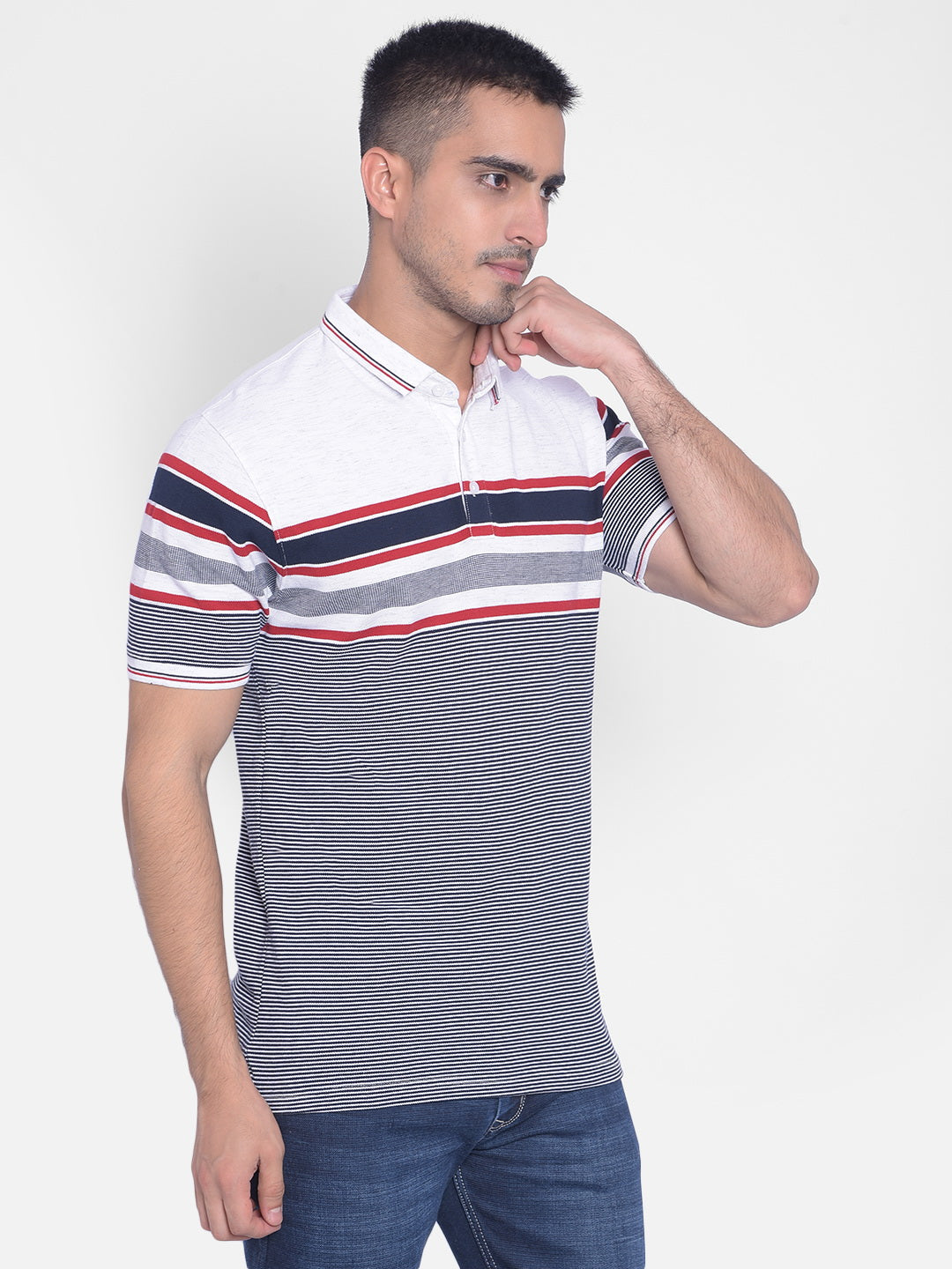 White Striped T-Shirt-Men T-Shirts-Crimsoune Club