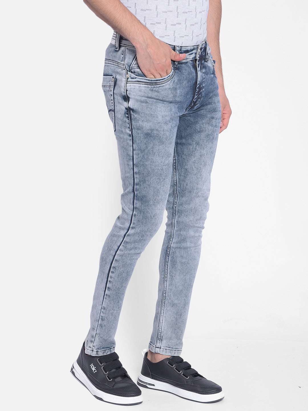 Grey Heavy Fade Skinny Jeans-Men Jeans-Crimsoune Club