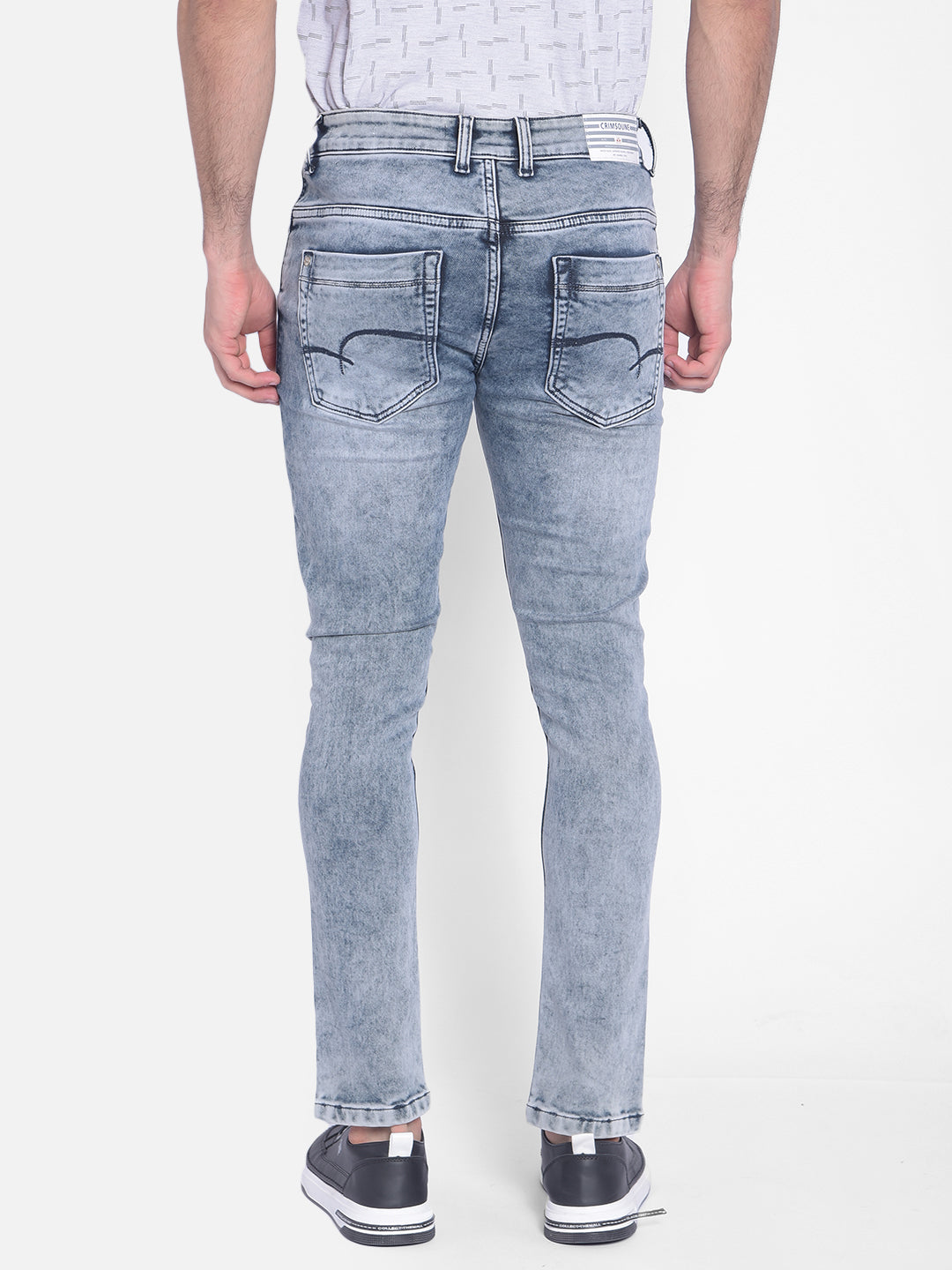 Grey Heavy Fade Skinny Jeans-Men Jeans-Crimsoune Club