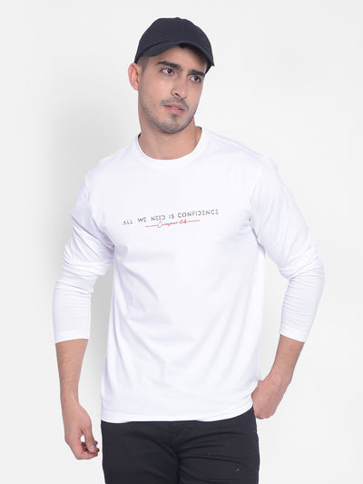 White Printed Long Sleeved T-Shirt-Men T-Shirts-Crimsoune Club