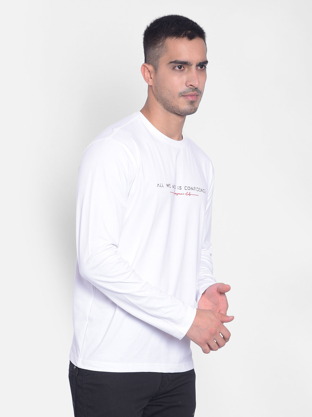 White Printed Long Sleeved T-Shirt-Men T-Shirts-Crimsoune Club