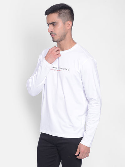 White Printed Long Sleeved T-Shirt-Men T-Shirts-Crimsoune Club