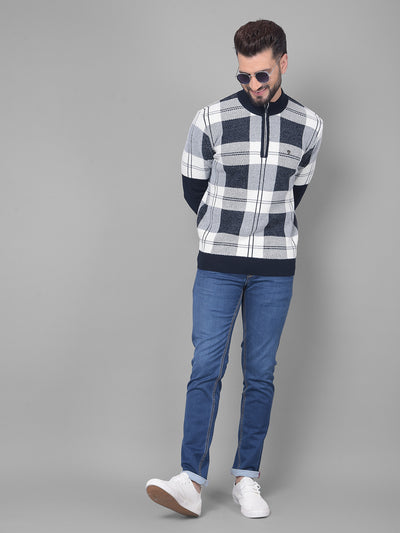 Navy Blue Checked Sweater-Men Sweaters-Crimsoune Club