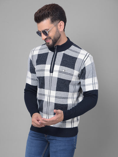 Navy Blue Checked Sweater-Men Sweaters-Crimsoune Club