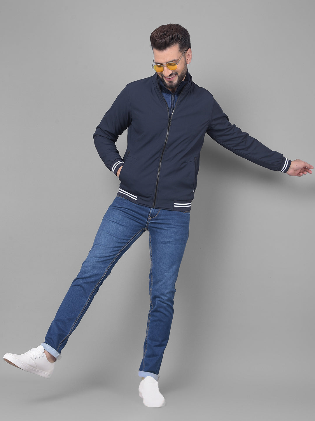 Navy Blue Bomber Jacket-Men Jackets-Crimsoune Club