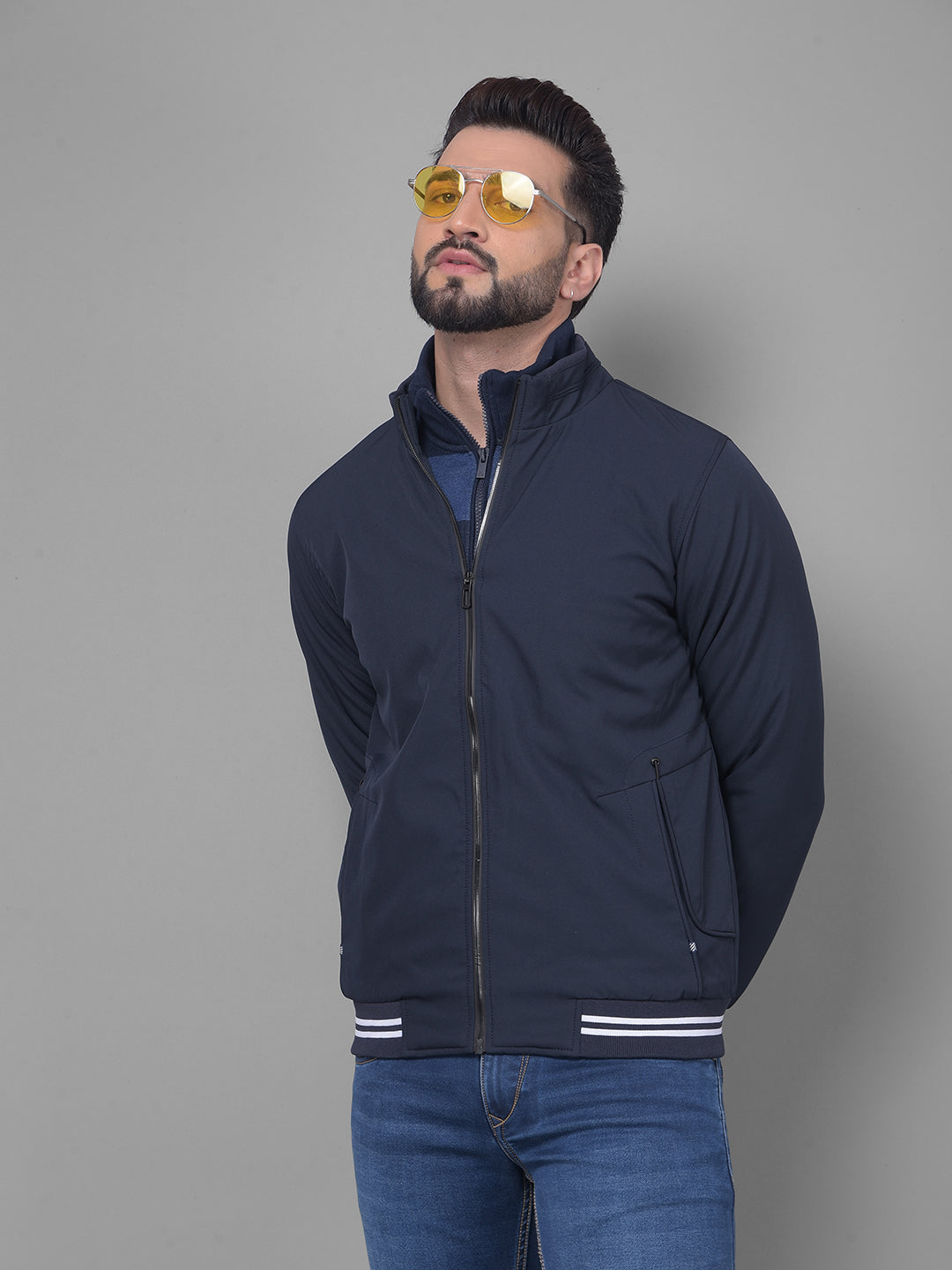 Navy Blue Bomber Jacket-Men Jackets-Crimsoune Club