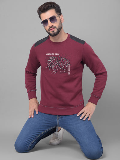 Maroon Printed Sweatshirt-Men Sweatshirts-Crimsoune Club