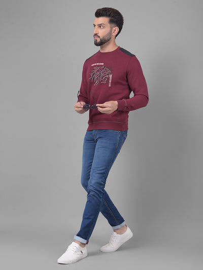 Maroon Printed Sweatshirt-Men Sweatshirts-Crimsoune Club