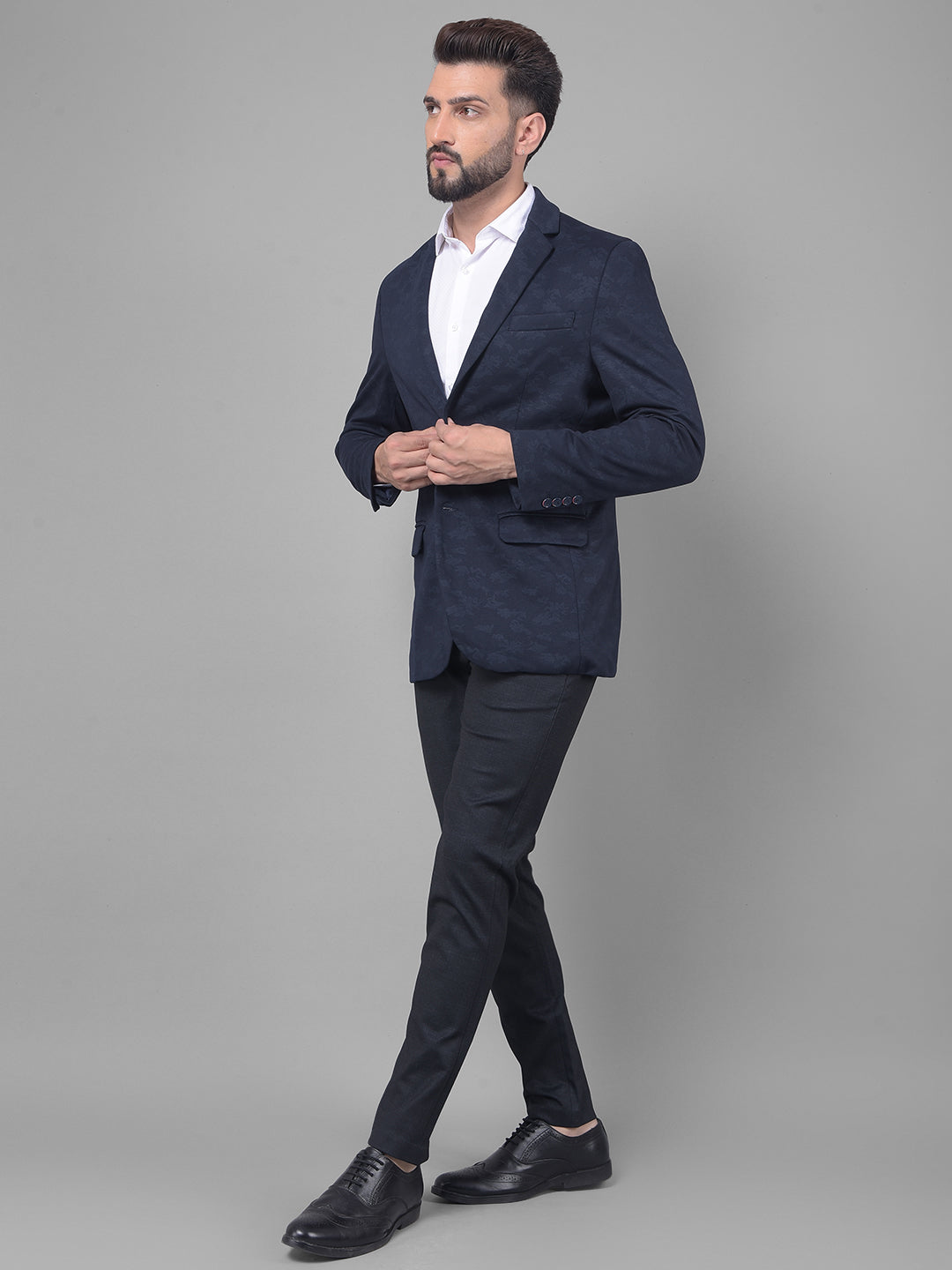 Navy Blue Camouflage Blazer-Men Blazers-Crimsoune Club