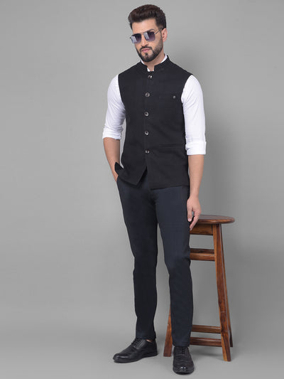 Black Waistcoat-Men Waistcoats-Crimsoune Club