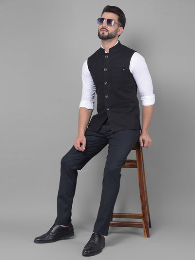 Black Waistcoat-Men Waistcoats-Crimsoune Club