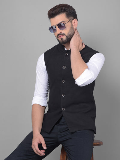 Black Waistcoat-Men Waistcoats-Crimsoune Club