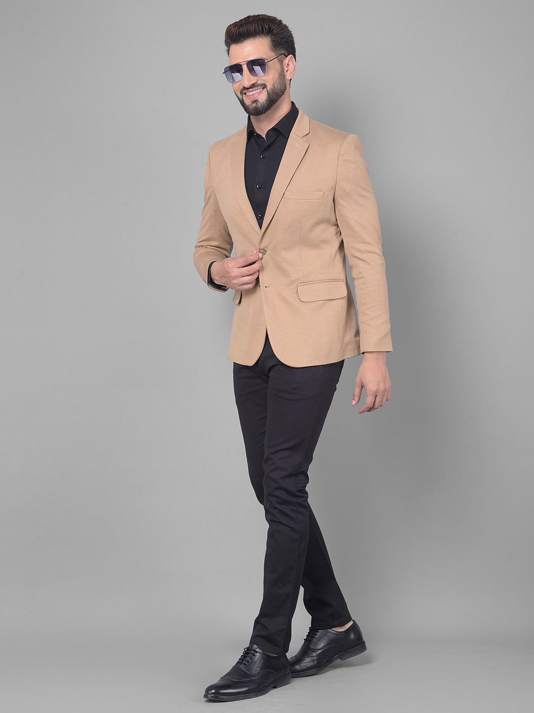 Beige Blazer-Men Blazers-Crimsoune Club