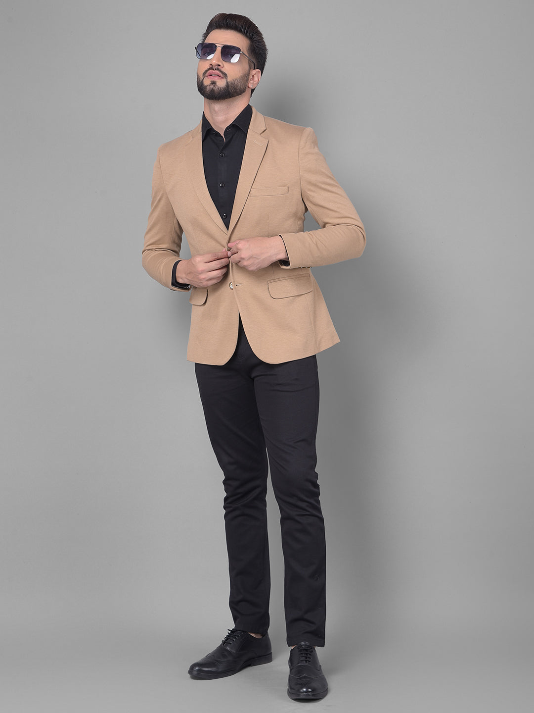 Beige Blazer-Men Blazers-Crimsoune Club