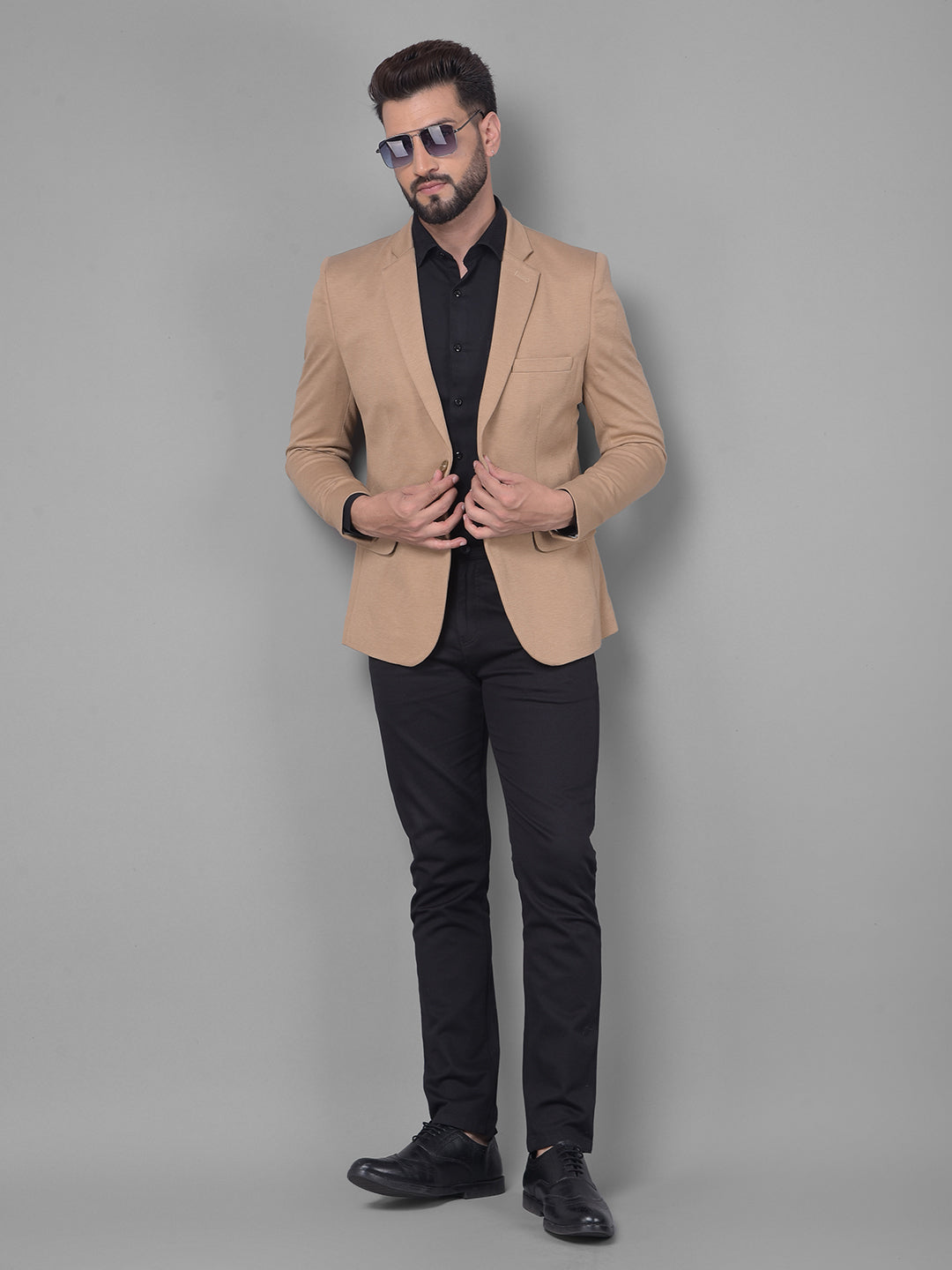 Beige Blazer-Men Blazers-Crimsoune Club