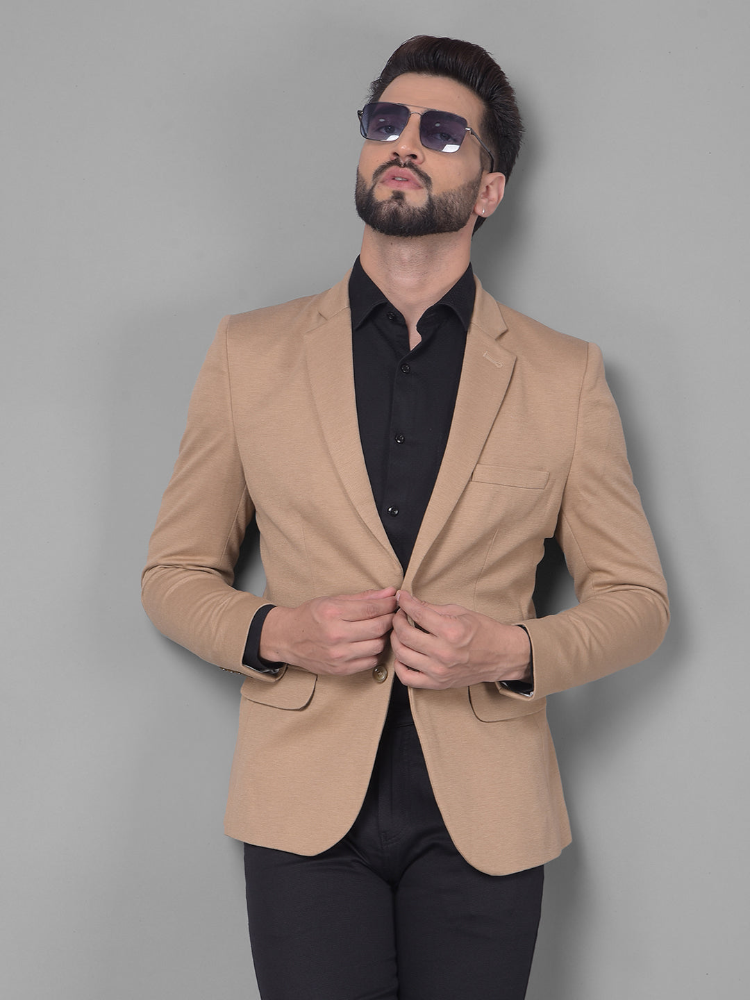 Beige Blazer-Men Blazers-Crimsoune Club