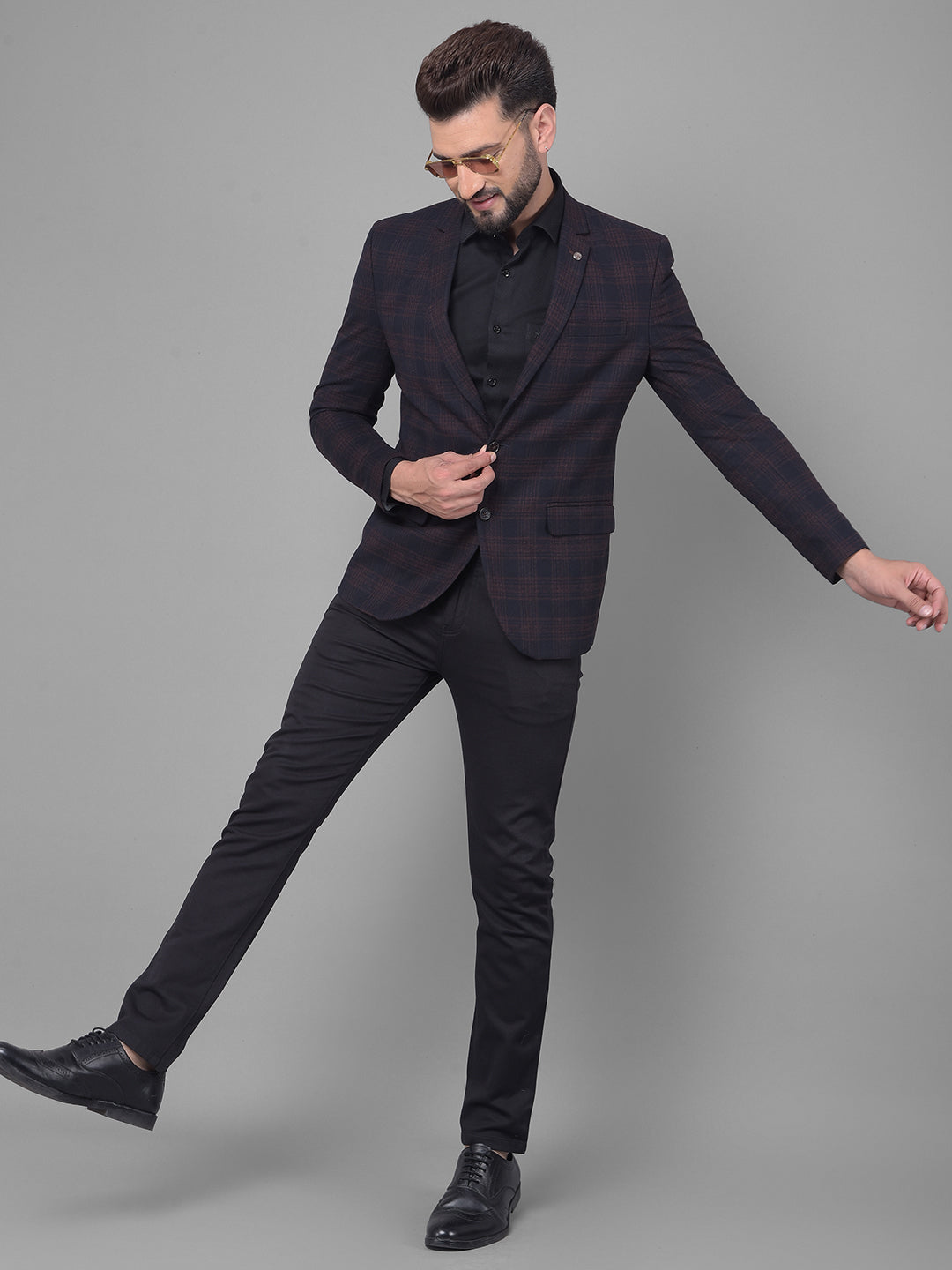 Black Checked Blazer-Men Blazers-Crimsoune Club