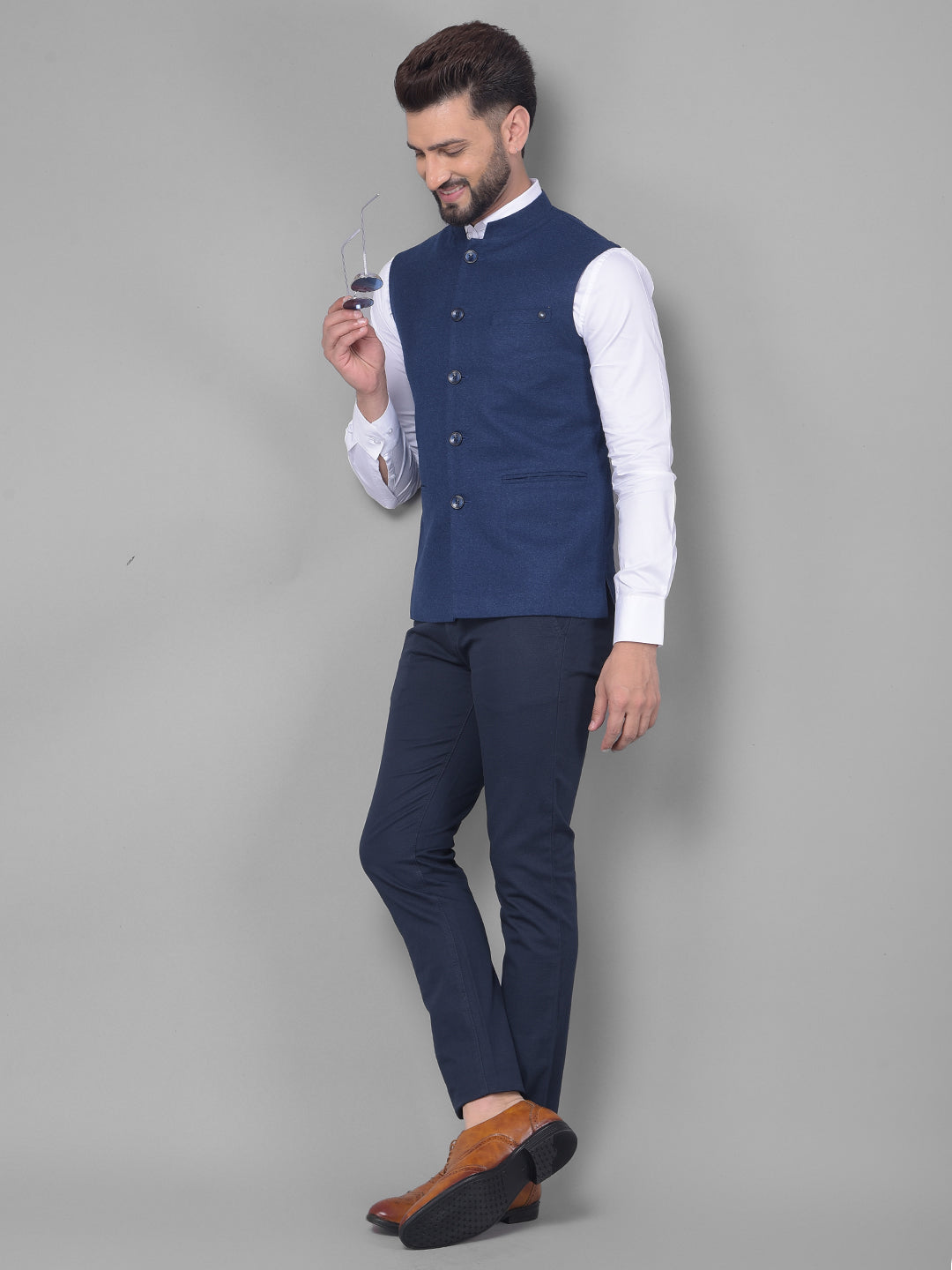 Navy Blue Waistcoat-Men Waistcoats-Crimsoune Club