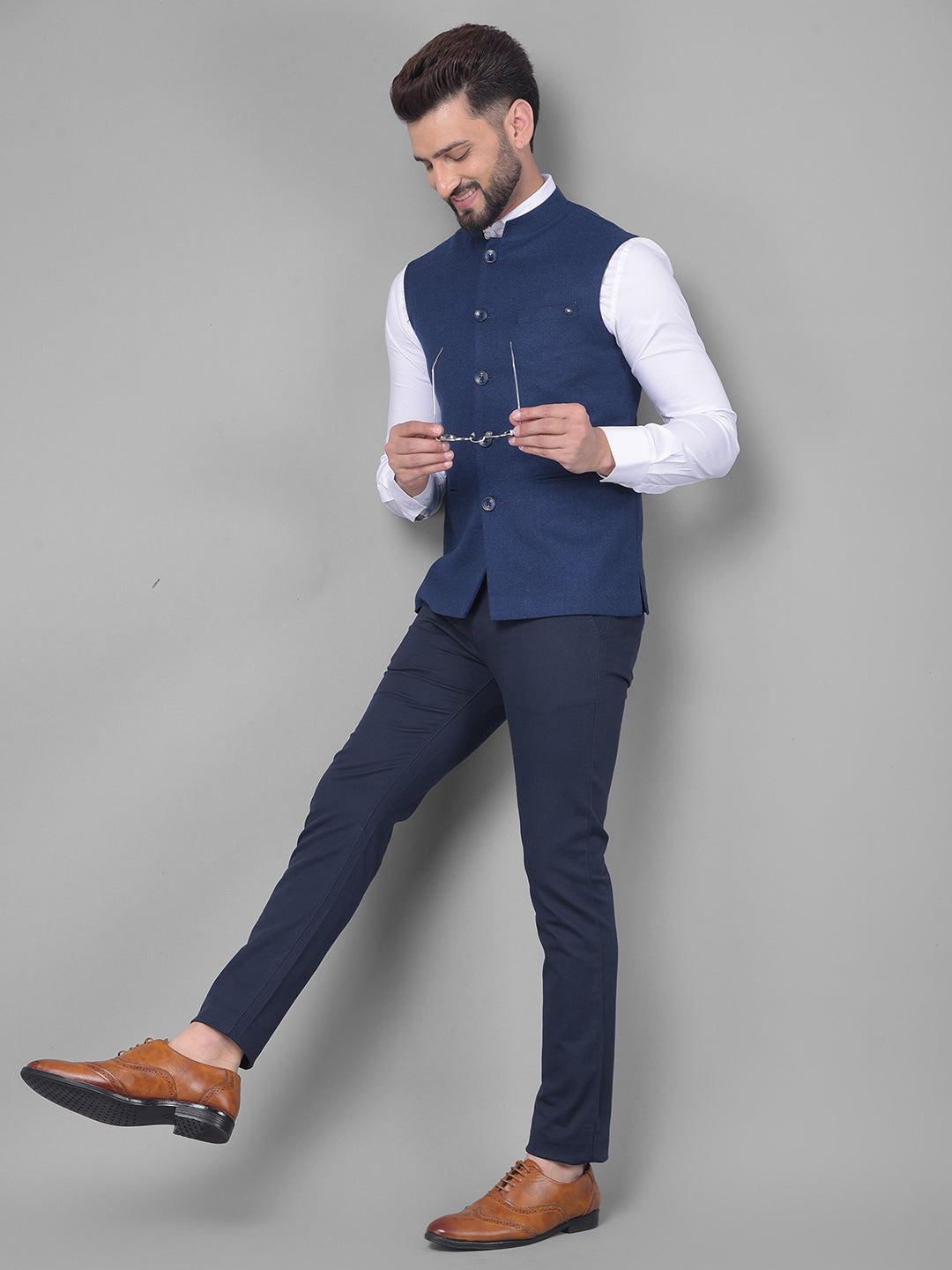 Navy Blue Waistcoat-Men Waistcoats-Crimsoune Club