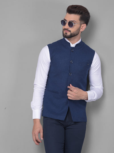 Navy Blue Waistcoat-Men Waistcoats-Crimsoune Club