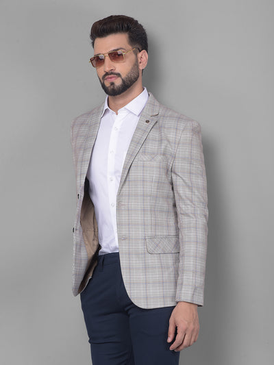 Beige Checked Blazer-Men Blazers-Crimsoune Club