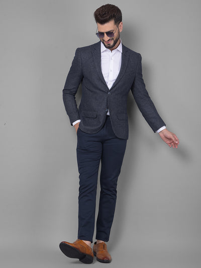 Navy Blue Printed Blazer-Men Blazers-Crimsoune Club