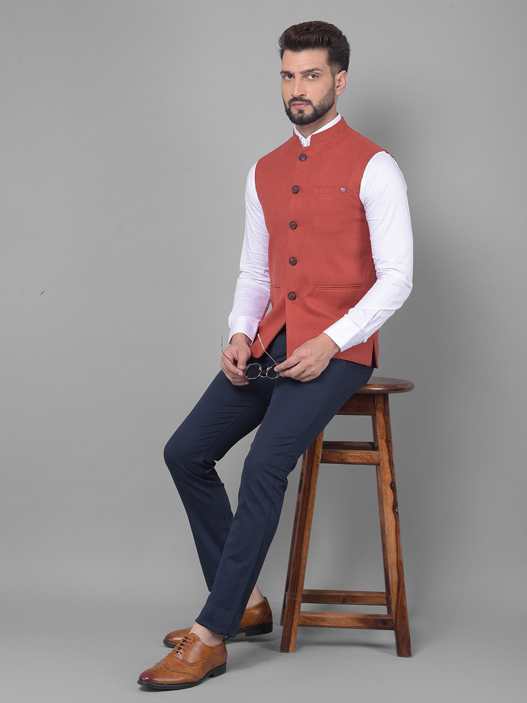 Red Waistcoat-Men Waistcoats-Crimsoune Club