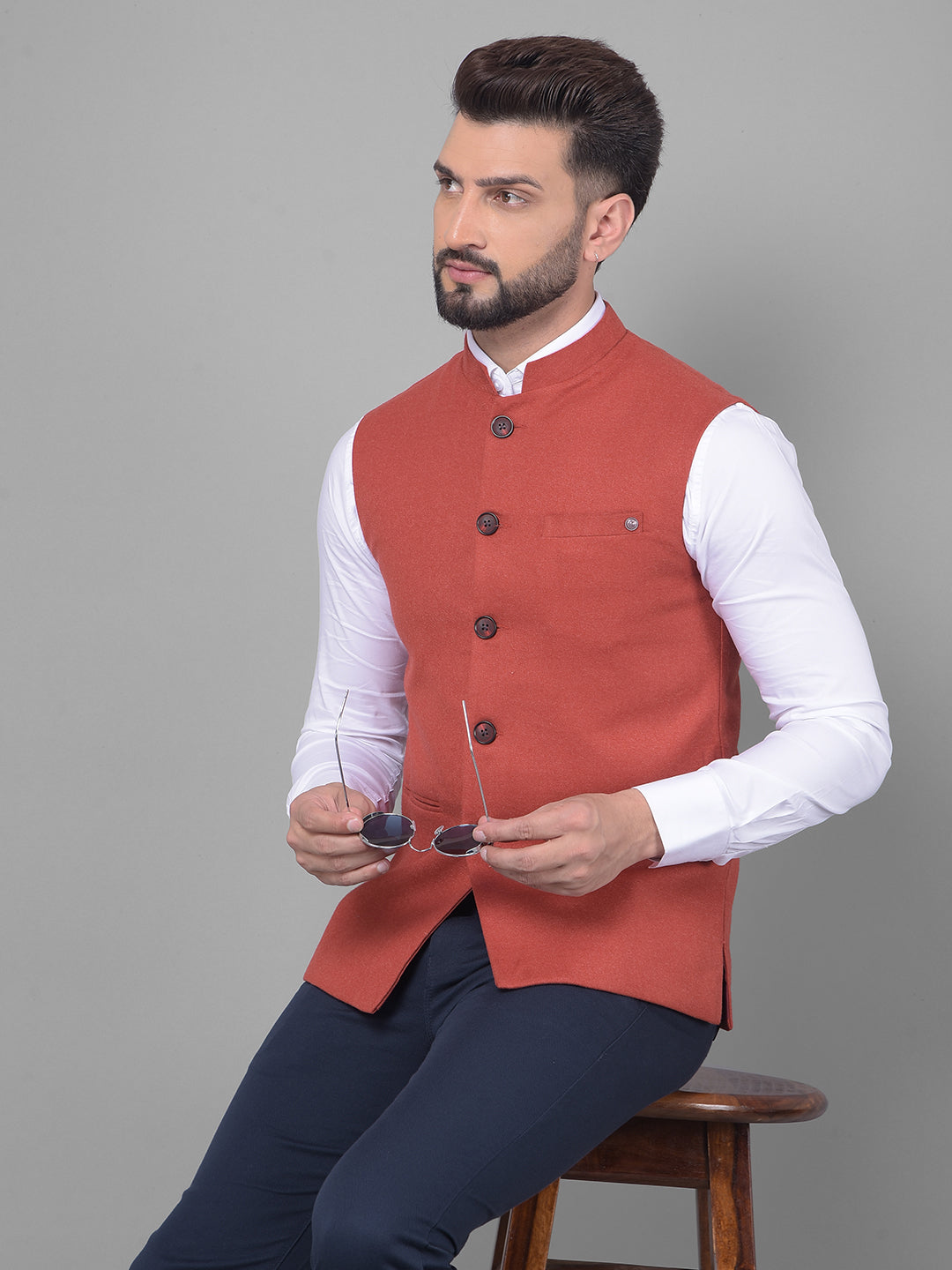 Red Waistcoat-Men Waistcoats-Crimsoune Club