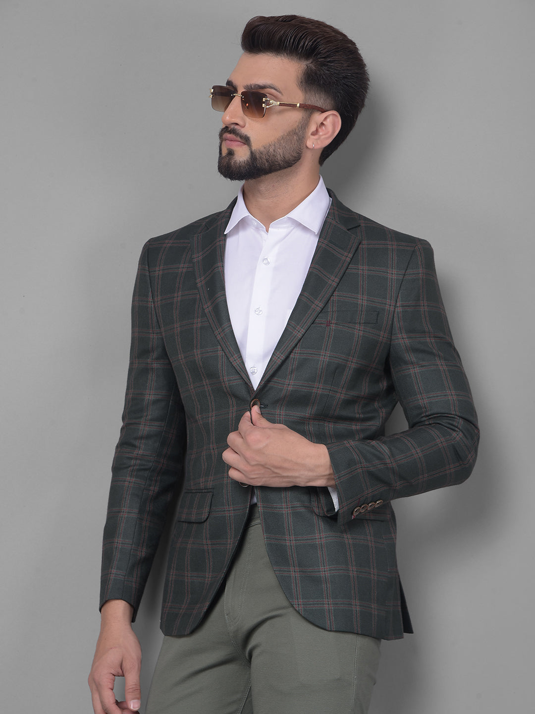 Green Checked Blazer-Men Blazers-Crimsoune Club