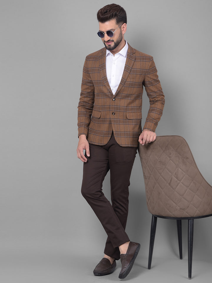 Brown Checked Blazer-Men Blazers-Crimsoune Club