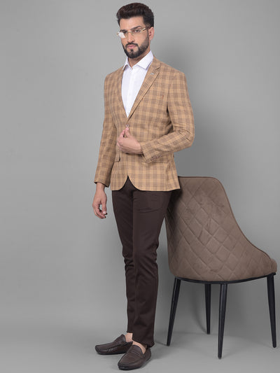 Beige Checked Blazer-Men Blazers-Crimsoune Club