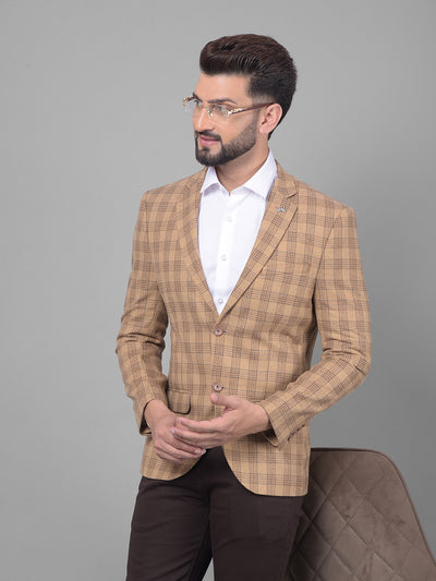 Beige Checked Blazer-Men Blazers-Crimsoune Club