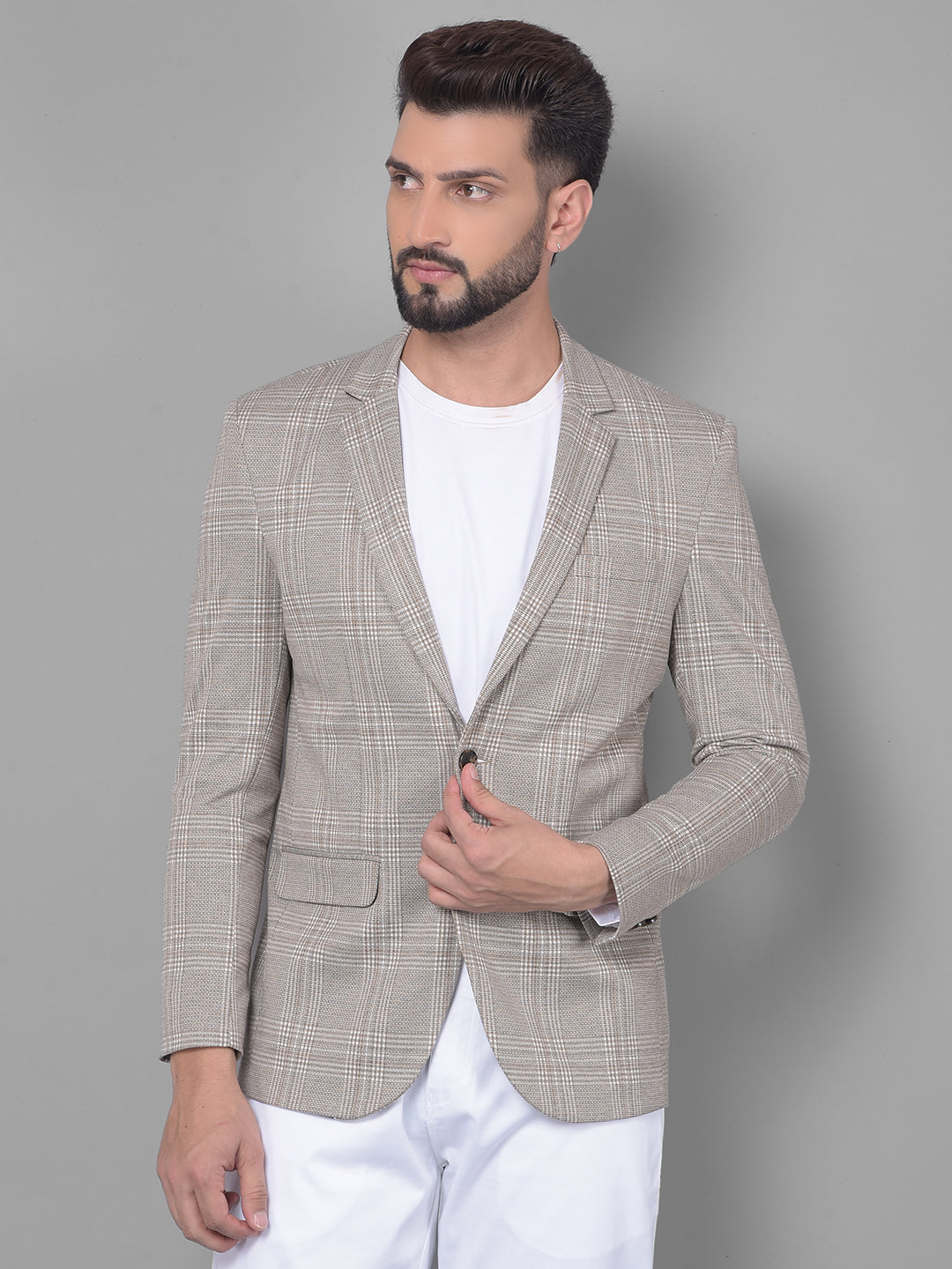 Grey Checked Blazer-Men Blazers-Crimsoune Club