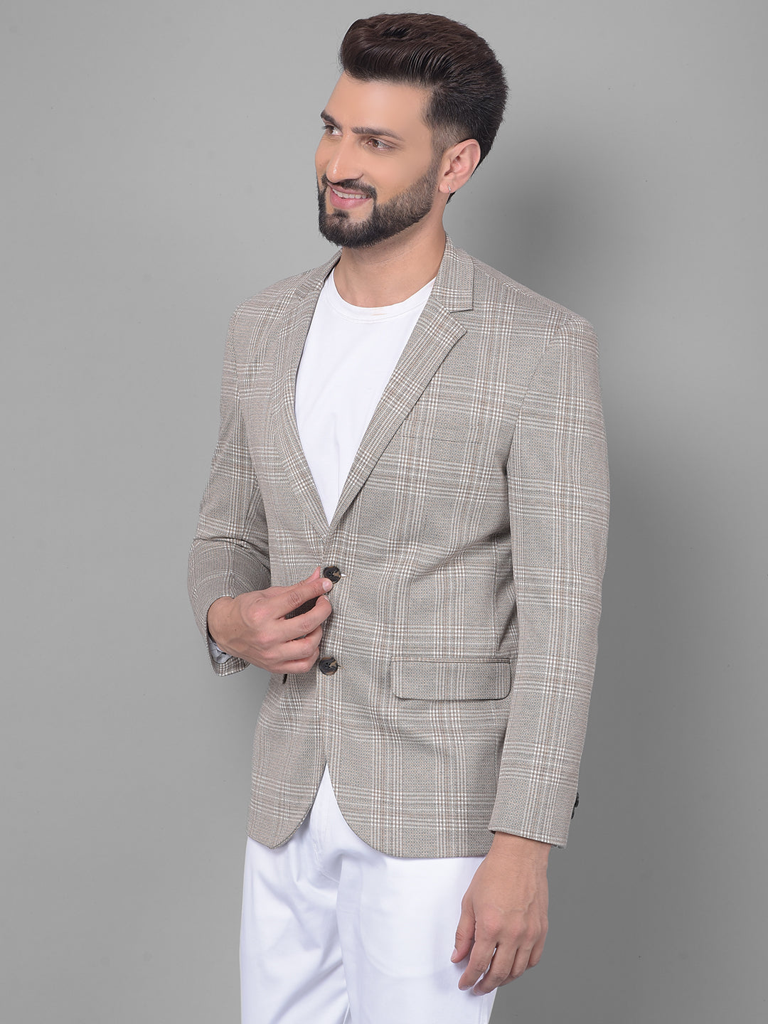 Grey Checked Blazer-Men Blazers-Crimsoune Club